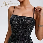 women rhinestone black dress